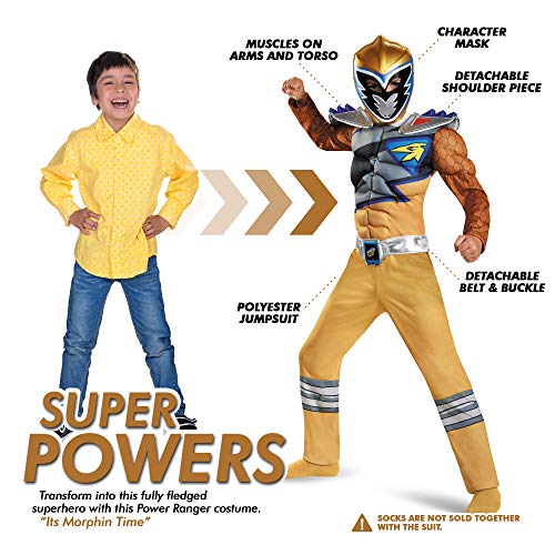 Disguise Gold Power Rangers Dino Charge Classic Muscle Costume for Boys with Mask, Small (4-6)2