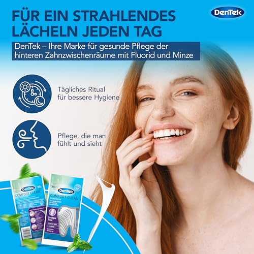 1 x 30 Stk. Dentek Comfort Clean Zahnseide Sticks, speziell für Backenzähne - Zahnreinigung der hinteren Zahnzwischenräume - Minzgeschmack - Fluorid - Zahnstocher , 30 Stück (1er Pack)