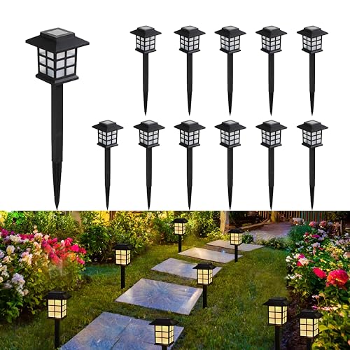 Liiisi 12 Unidades Luces Solares para Patio, Jardín, Villa, Hogar y Césped - Iluminación Decorativa para Exteriores, Energía Solar, Resistente a la Intemperie, Ambiente Acogedor y Encantador (12)