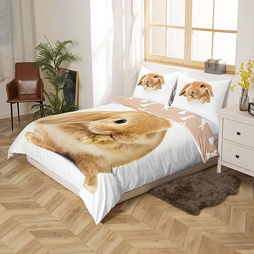 Rabbit Bedding Set Yellow Rabbit Comforter Cover for Kids Boys Girls Teens Kawaii 3D Animal Duvet Cover Breathable Cute Aniaml Rabbit Fur Skin Bedspread Cover Room Decor Single Size - Image 2