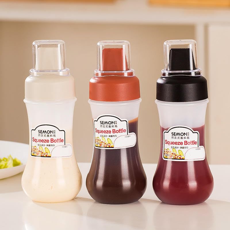 CYOFQD 5 Hole Squeeze Sauce Bottle Porous Condiment Dispenser for Even Flow, Ideal for Ketchup, Mustard, Mayonnaise and Dressings (Set of 2) 2