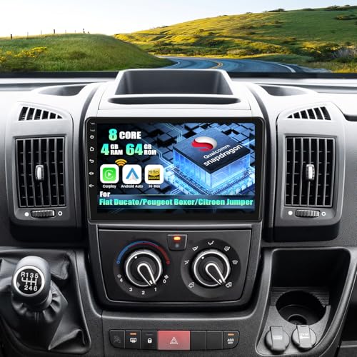 [Qualcomm 8 Core 4G+64G] CAMECHO Android 15 Autoradio para FIAT Ducato3/Peugeot Boxer/Citroen Jumper,2 DIN Radio con 9'' Touchscreen Soporta CarPlay,Dual WiFi,GPS,Bluetooth5.1, Hi-Res+Cámara Trasera