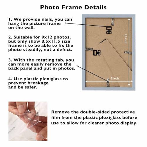 Image of JCJMY 9x12 Picture Frame Rustic White for Wall Hanging, Wall Mounting Horizontally or Vertically, 9 x 12 Wall Gallery Poster Photo Frame with Shatter Resistant Plexiglass, Rustic White