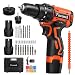 Faxamol Perceuse Visseuse Sans Fil 12V, 90PCS Perceuse Electrique avec 2 Batteries, 30Nm Max, 18+1 Réglages de Couple, 2 Vitesses, Auto-serrant 10mm, Indicateur de Batterie, LED pour Bricolage