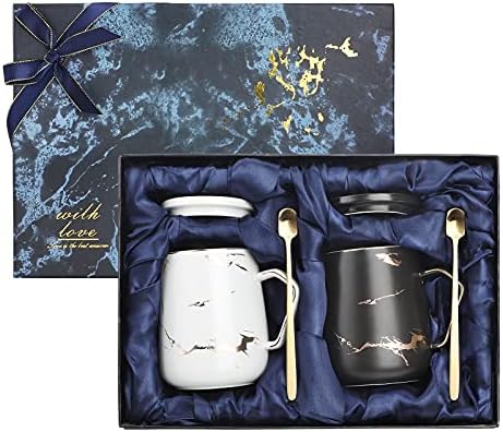 Coffee Cup Mugs Wisolt Personalised Ceramic Marble Mug Set with Saucers and Spoons Valentines Anniversary Wedding Gifts for Him Her Couple