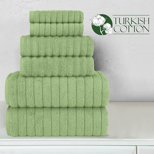 Image of Elegant Comfort 100% Turkish Cotton Corduroy Ribbed Luxury Bath Towels 6-Piece Set, Premium Feel - Quick Dry, Highly Absorbent, Contains 2 Bath Towels, 2 Hand Towels, and 2 Washcloths, Sage