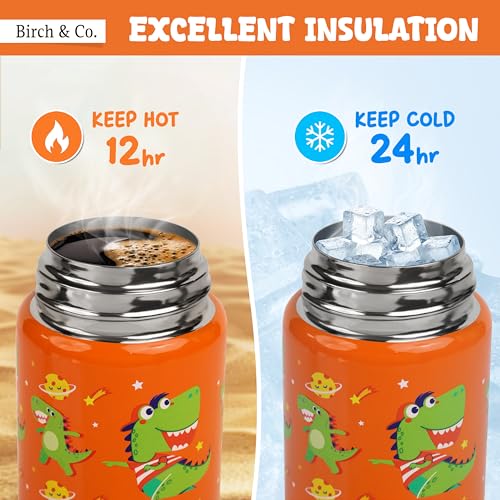 Image of Kids Water Bottle - Water Bottles for School - Dualcap Sipper WaterBottle for Kids - Waterbottle for Girls and Boys, Stainless Steel 316, Spill-Proof, BPA-Free, Perfect for School and Play, Dinos