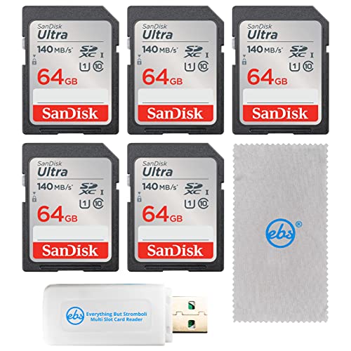 SanDisk 64GB SDカード 5パック SD Ultra UHS-I Class 10 (SDSDUNB-064G-GN6IN) Stromboli SDXC & MicroSDメモリーカードリーダー1点 & Everything But Stro
