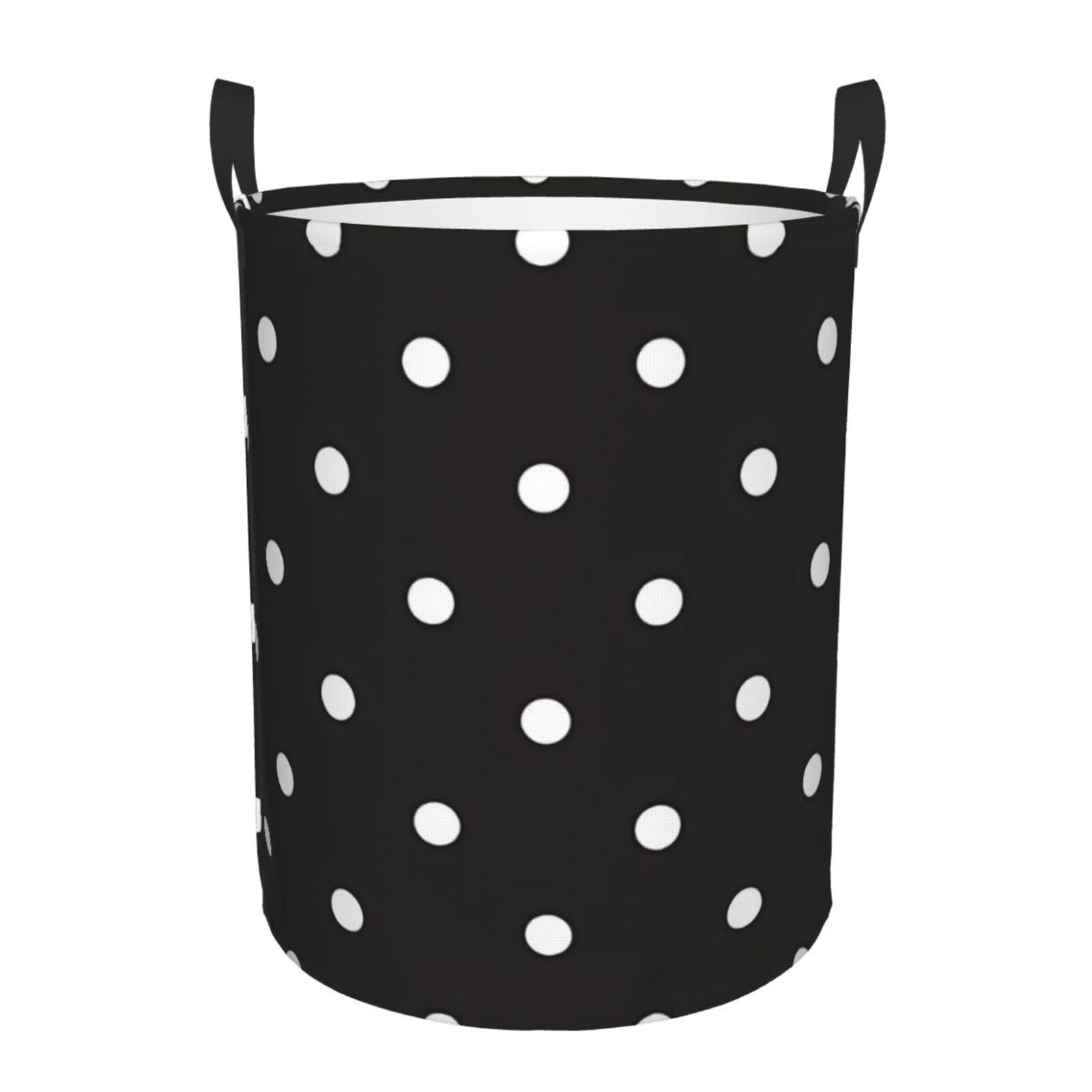 M Collapsible Black And White Polka Dot Print Circular Hamper Round