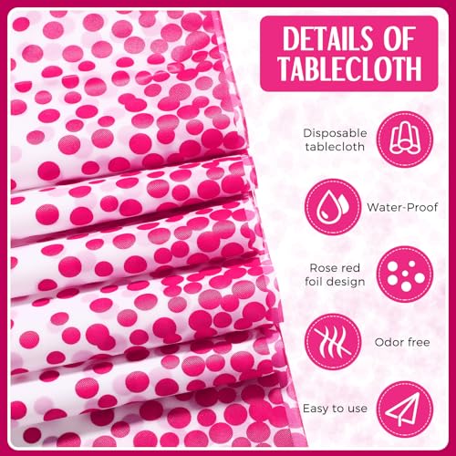 Image of Breling 8 Pack White and Hot Pink Disposable Plastic Tablecloths and Satin Table Runner Set, 54 x 108 Inch Tablecloth, 12 x 108 Inch Table Runners for Birthday Baby Shower Wedding Graduation