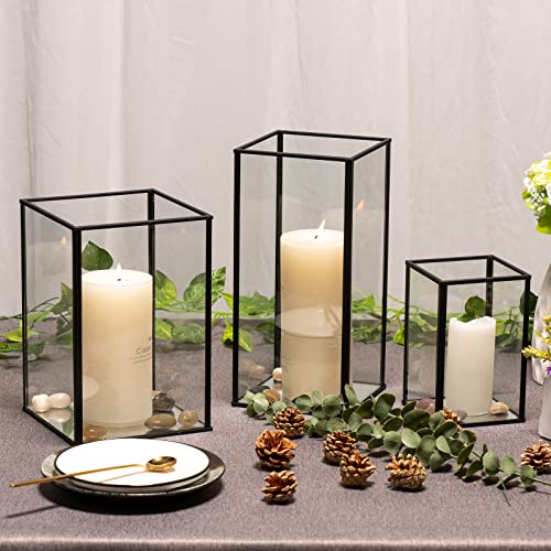 Phosphor Large Hurricane Candle Holder Set Of 3 Pcs, Black Glass Candle Holder For Wedding, Party, Holiday. #TOP4