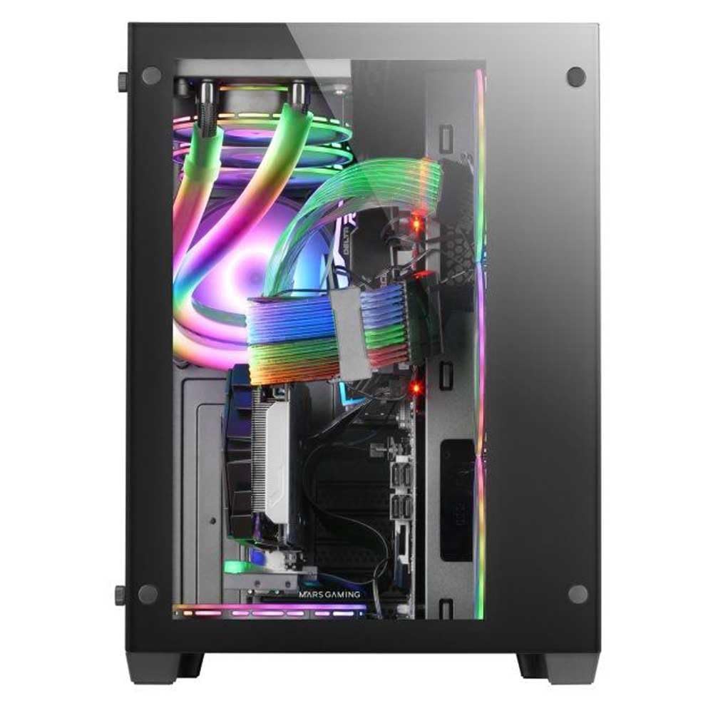 Mars Gaming MCV3, Torre Gaming Custom XXL E-ATX, Finestra Vetro Temperato Frontale e Laterale, Struttura Modulare Doppia Camera, Nero