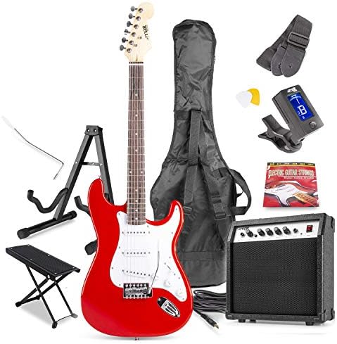 Electric Guitar Starter Kit 40W Combo Amplifier Digital Tuner Stand Gig-Bag Strap Foot Rest Strings Picks Cable Starter Beginners Learn Play Gig Full Size Rehearsal Practice