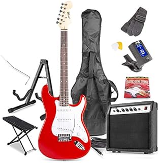 Electric Guitar Starter Kit 40W Combo Amplifier Digital Tuner Stand Gig-Bag Strap Foot Rest Strings Picks Cable Starter Beginners Learn Play Gig Full Size Rehearsal Practice