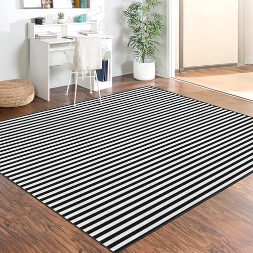 Tapete decorativo 3'x5' negro con franjas blancas miniatura 3