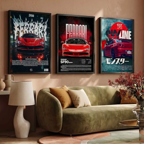 Image of kotart Big Sports Cars Framed Posters Gift Items for Boys Room Wall Decoration Bedroom Living Room Office Studio Decor | Car Poster Frame for Wall Decor Set Of 3 Size (13 X 17 inch)