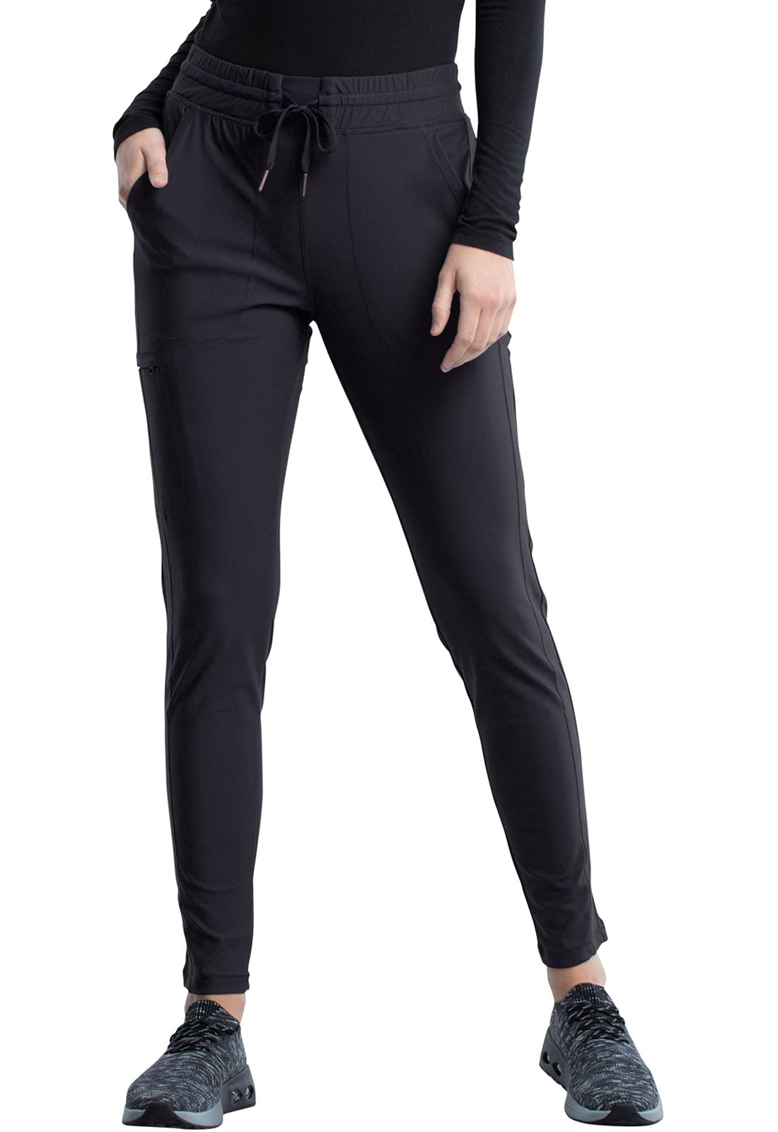 Cherokee Conjunto de uniforme médico para mujer, 7 bolsillos, cuello en V, dobladillo curvado CK840 y pantalón de pierna cónica de tiro medio CK095, peltre XL / pantalón 2XL