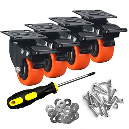 ASHGOOB 2' Caster Wheels Set of 4, Heavy Duty Casters with Brake, No Noise Locking Casters with...