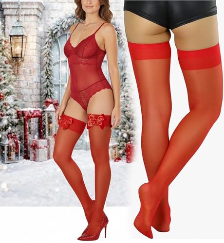 Image of ToBeInStyle Women's Opaque Long Thigh High Stockings w /Decorative Front Satin Bow