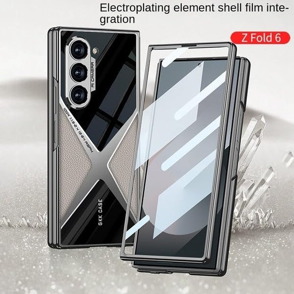 Image of TechTrendz Case for Samsung Galaxy Z Fold6, Luxury Electroplating Leather Case, Shockproof Cover Ultra Thin Built-in Screen Protector Case Cover for Samsung Galaxy Z Fold 6 (Grey)