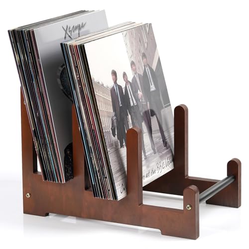 Optyuwah Schallplattenständer Holz Schallplatten Aufbewahrung Vinyl Moderne Stufen Schallplatten Halter Ständer Prospekthalter Zeitschriften Bücher - Schallplatten Deko Vinyl Regal 37x27x24cm
