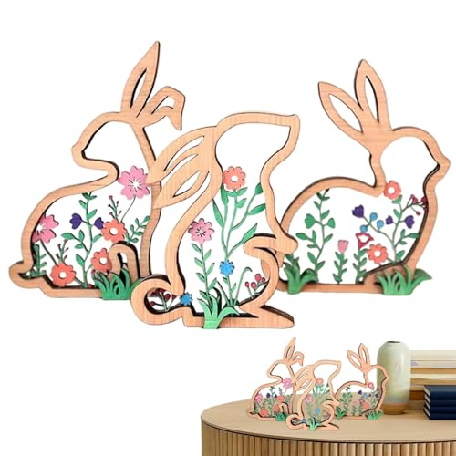 Decoración de conejo de madera estable que no vuelca en mesas 2