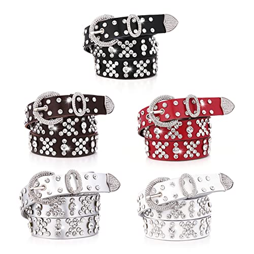 Goth Rhinestones Belts Women Genuine-Leather Straps Rhinestones Belts Cowgirl Y2K Girls Fashion Belt For Jeans Men Genuine-le3