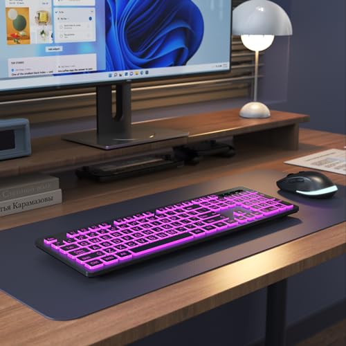 Kopjippom Large Print Wireless Keyboard And Mouse - 7 Colors Backlit Keyboard thumb #5