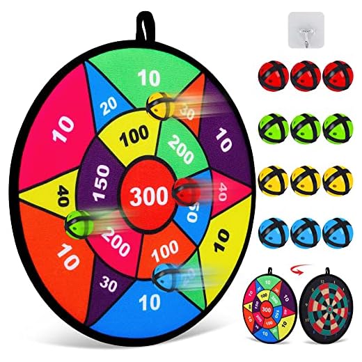 Hony Toy Sports Double Sided Dart Board with 12 Sticky Balls,Indoor Outdoor Party Games Toys Gifts for 5 6 7 8 9 10 11 12 Year Old Boy Kids and Adult