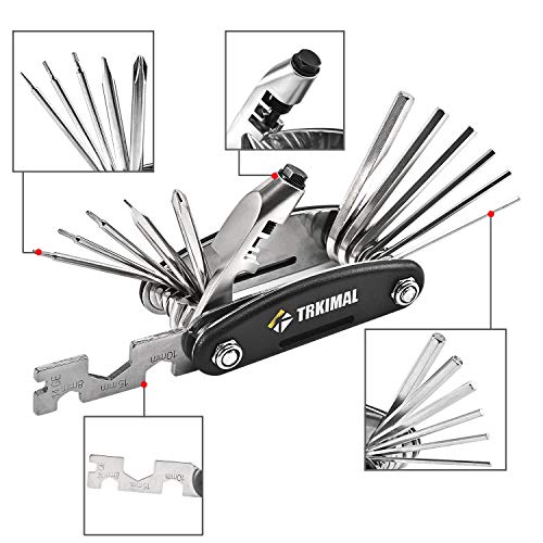 Trkimal 18 in 1 Multi-Function Bike Cycling Repair Tool Kit - Slotted Screwdriver, Phillips Screwdriver, Hex Key Wrench, Universal Chain Breaker, spoke wrench, with 1 pcs Bicycle Tire Pry Bars etc.