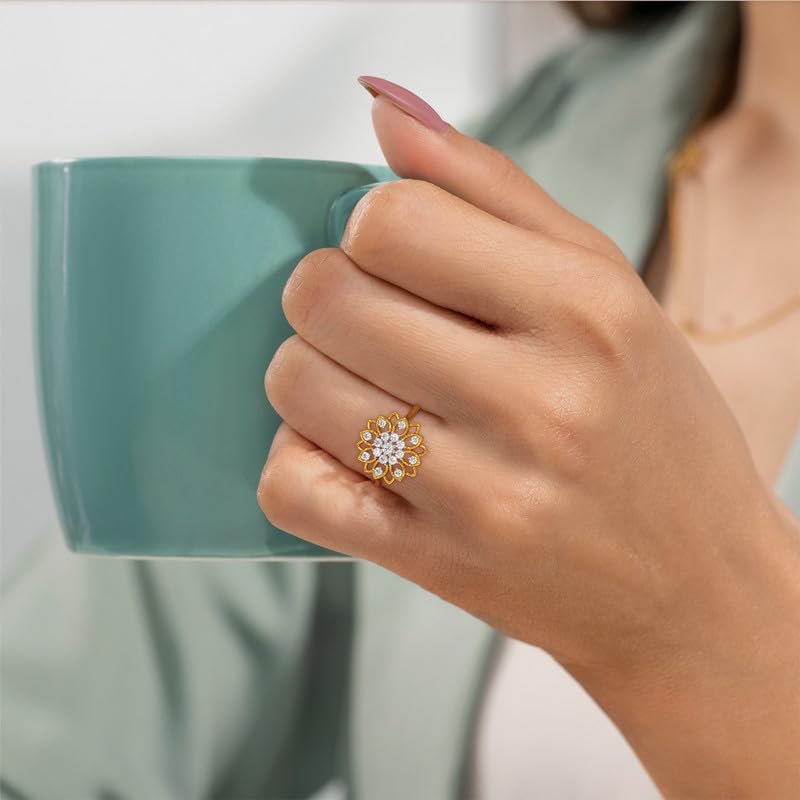 Image of KISNA 14k / 18k Real Gold & Diamond Ring | Diwali, Rakhi Rakshabandhan Gift for Sister /Bhabhi /Women | With Certificate of Authenticity & BIS-Hallmarked Gold Jewellery | Lilian Ring