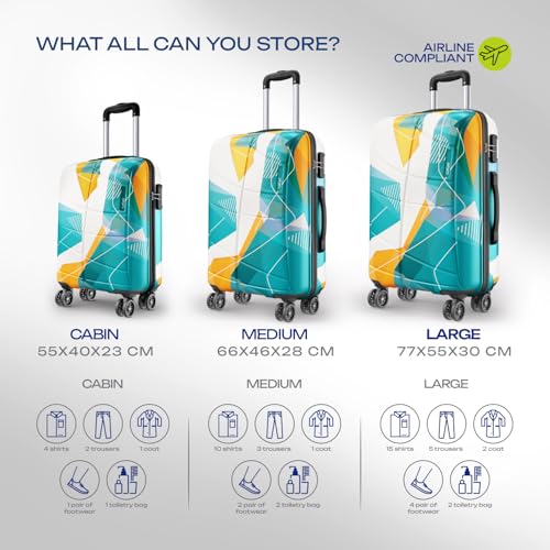 Image of Safari Luma Neo 8 Wheels Set of 3 (Cabin + Medium + Large) Trolley Bags, Hard Case Printed Polycarbonate, 360 Degree Wheeling Luggage, Suitcase for Travel, Trolley Bags for Travel, Multicolour
