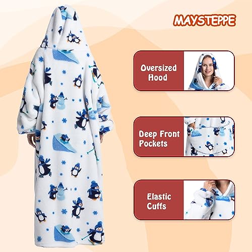 Oversized Blanket Hoodie, Adult Women Sherpa Fleece Wearable Blanket Warm and Cozy Giant Hooded Blanket Fluffy Sweatshirt for Women and Men - Image 4