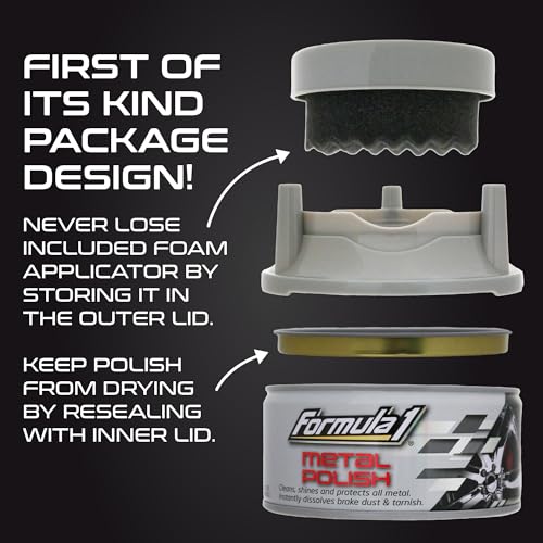 Image of Formula 1 Metal Polish for Car | Cleans, Shines & Protects Metal Surfaces | Ultra-Bright Sine | With Applicator Sponge, 283g
