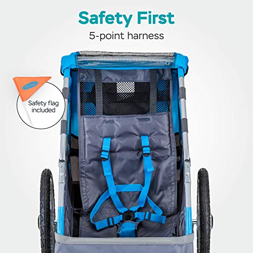 Instep Bike Trailer for Kids, Single and Double Seat, Single Seat, Blue - Thumbnail 5
