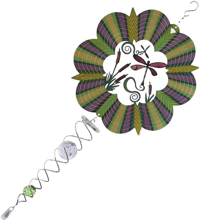 Stainless Steel Wind Spinner, Hanging Windchime, Multi-color 3D Metal Hanging Wind Spinner/Winds Chime with Helix Spiral Tail and Glass Ball - Dragonfly