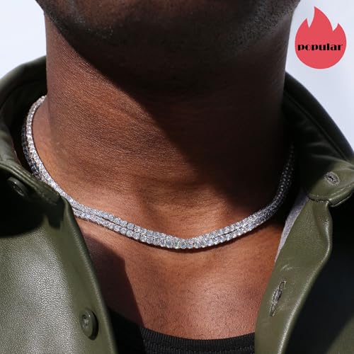 CG&KYGG 3MM Tennis Necklace for Men Women, 18K Real White Gold Plated Iced Out Diamond Chain, Gift for Birthday & Holiday(New Double Safety Cubic Zirconia Clasp, Delicate Packing)4