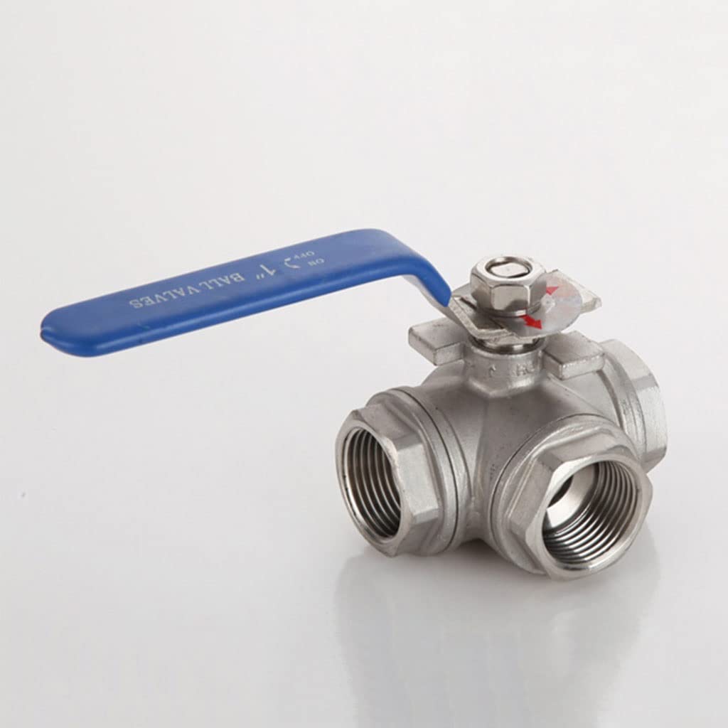 Tubería de conexión roscada de latón Válvula tipo T de tres vías, válvula de bola de 1/2" 3/4" 1" 1-1/4" 1-1/2" 2" Válvula de bola de 3 vías de acero inoxidable, L tipo T tipo 304 interno Válvula Manu