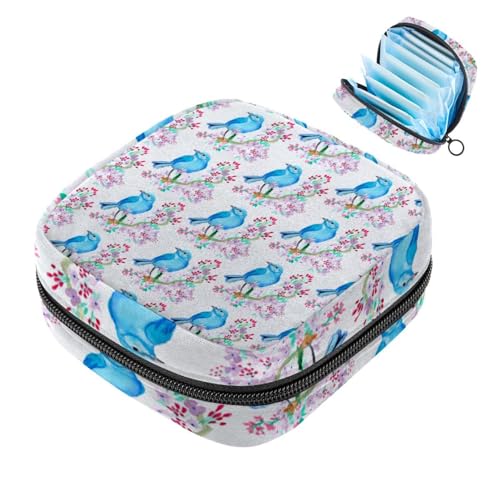 Uccello dipinto su ramo floreale blu