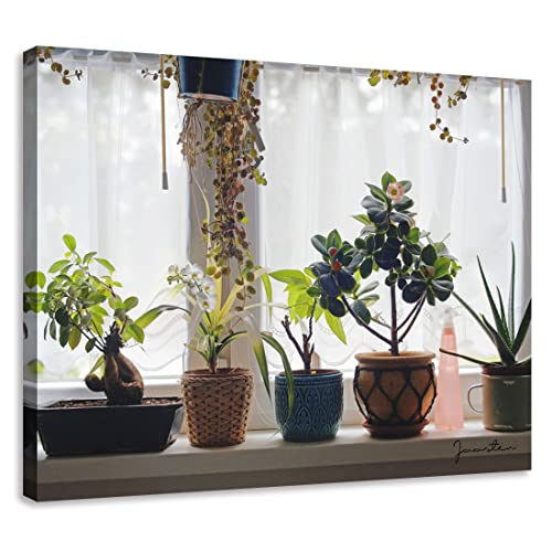 Bathroom Plants Picture Wall Art Windowsill Scenes Green Plant Photos on Canvas Simple fresh Home Walls Decor 15 x 12