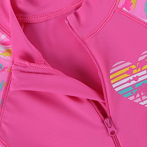 TFJH E 1PCS Girls Short Sleeve Swimsuits UV 50+ Bathing Suits Sunsuits Zipper 2-14Y3