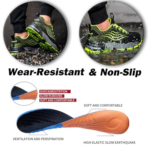 Image of ISOOUS Steel Toe Shoes for Men Women Lightweight Safety Shoes Comfortable | Cushion Steel Toe Sneakers Indestructible Work Shoes Non Slip Breathable Industrial Construction Kevlar Anti-Puncture Unisex