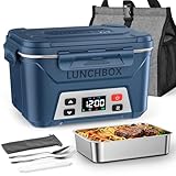 EAST OAK Heated Lunch Box for Men, Electric Lunch Box for Adults, 5.5 Cups Cordless Portable Food Warmer, Rechargeable Self Heating Food Heater with Memory Function, Automatic Keep Warm(Classic Blue)