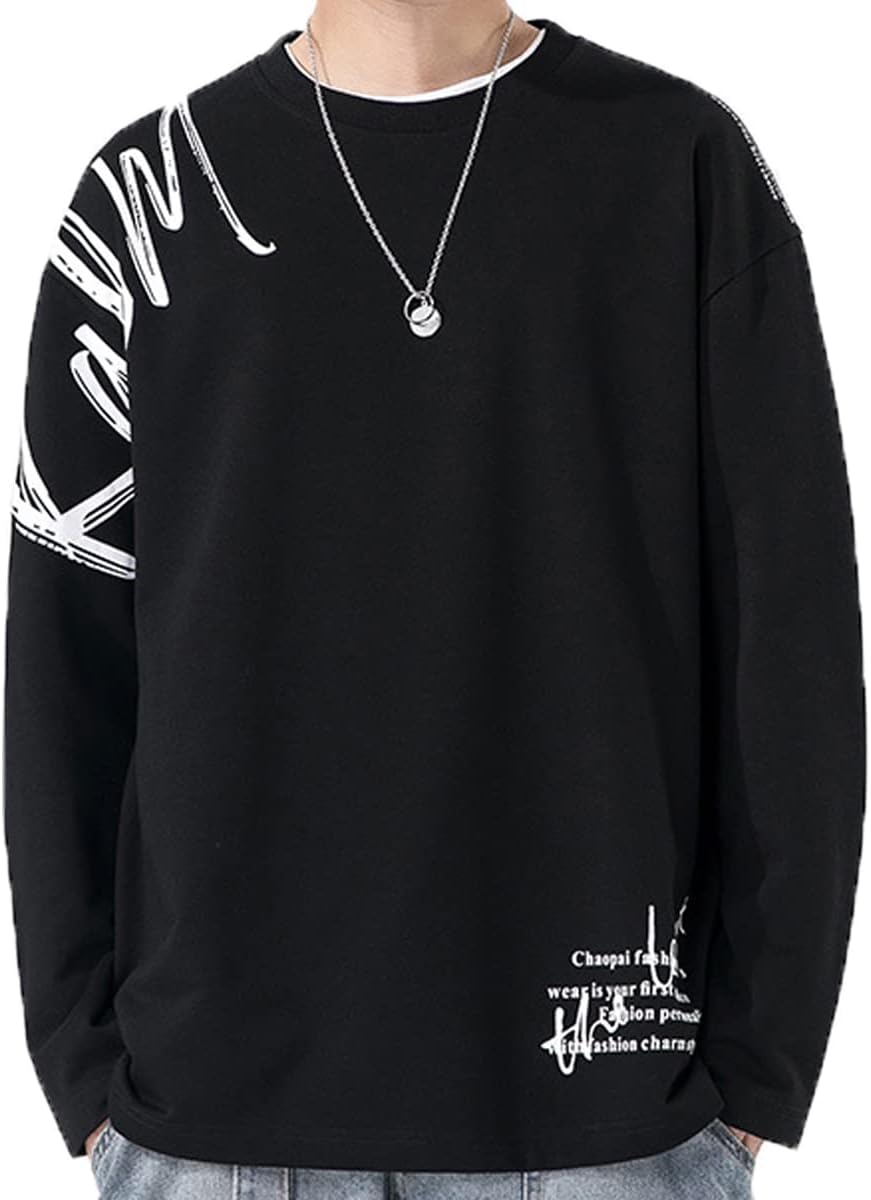 - Men's Fall Clothing Long Sleeve Solid Round Collar Large Size Men's Fashion Soft T-Shirt