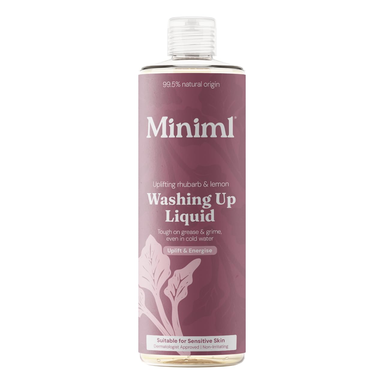 Miniml Washing Up Liquid Rhubarb & Lemon 400ml – Plant Based Vegan Dish Soap, Biodegradable, Non-Toxic, Tough on Grease, Gentle on Hands