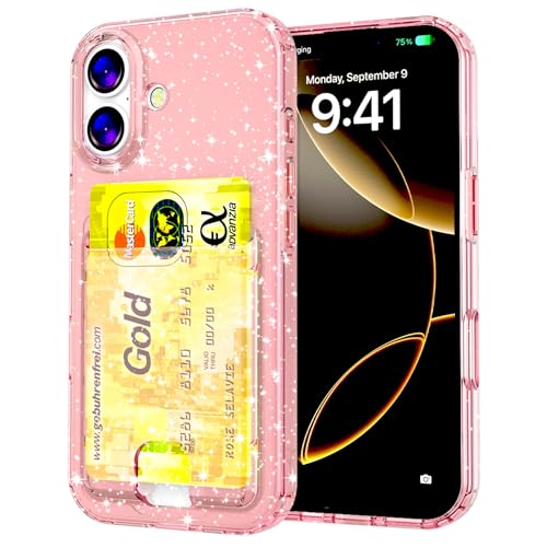 Coque iPhone 16 avec porte-carte pour ne plus perdre vos cartes, silicone souple pailleté