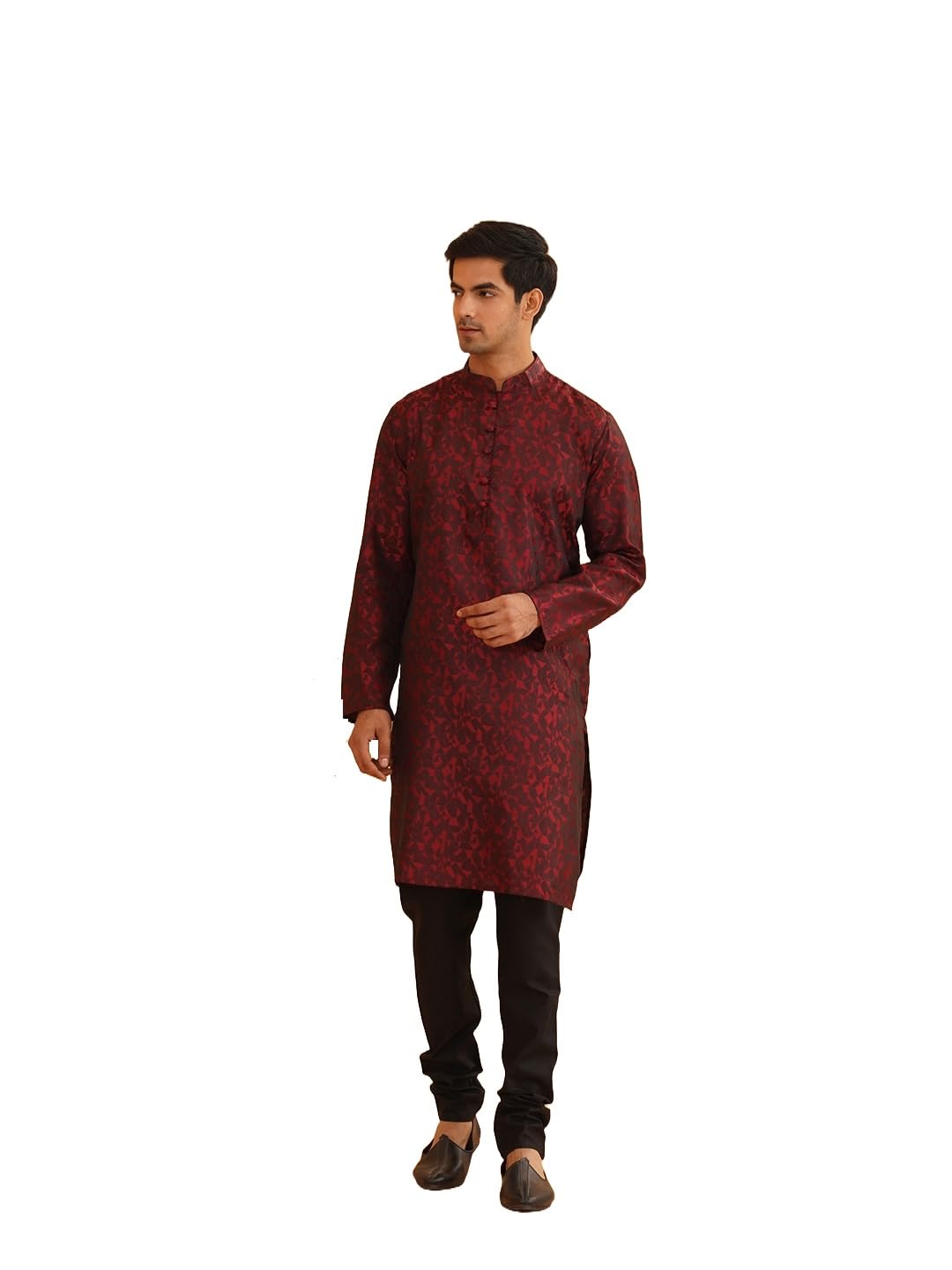 (Since 1958 Men's Silk Blend Kurta & Black Churidar Pyjama Set-image-18