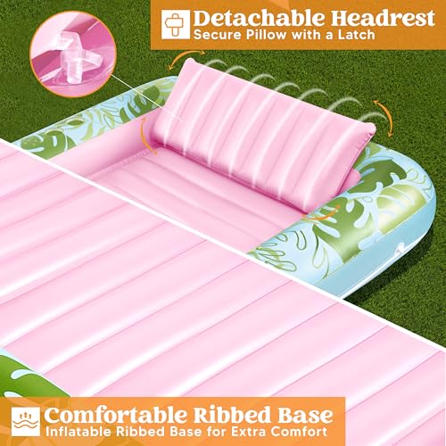 Sloosh XL Inflatable Tanning Pool Lounger Float for Adults, 85" x 57" Extra Large Suntan Tub Pool Floats Sun Tan Tub Ice Bath Tub Tanning Bed Blow up Pool Raft Lounge Floatie, XL-Cyan Pink - 4