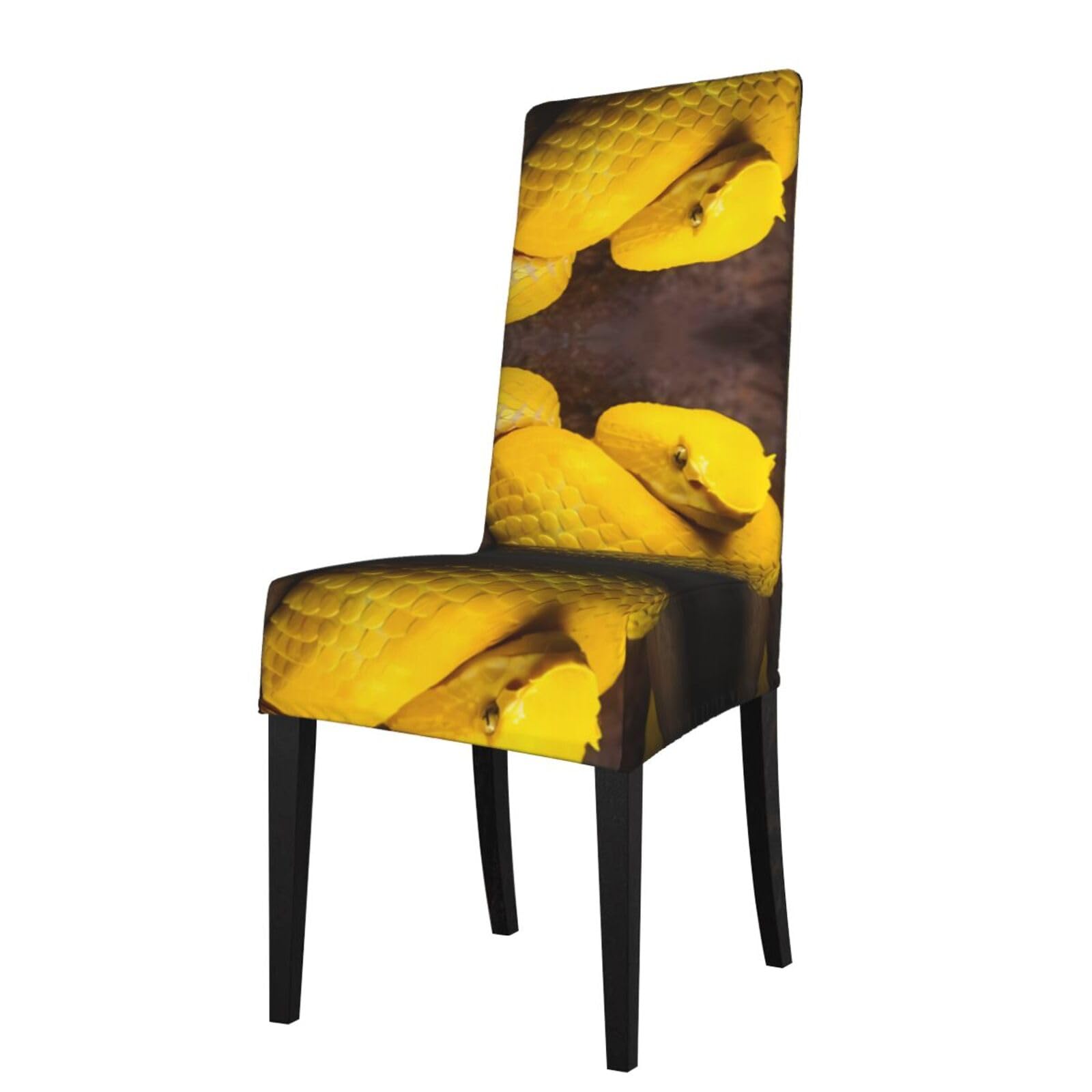 Yyhwhjde Black Yellow Snake Prints Dining Chair Throw Covers - Stretchable Spandex Slipcovers For Chair Protection & Refreshing Your Dining Room