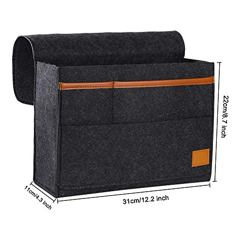 Bedside Caddy Pocket, Felt Hanging Storage Organizer, Home Sofa Desk Bed Storage Bag for Sorting Magazine, Phone, Earphone, Remote, Glasses, Pen, Dark Grey - Image 3